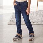 Boys' Navy Blue Straight Fit Washed Jeans, गहरा नीला, small
