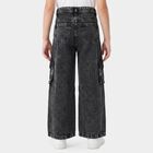 Girls' Black Wide Leg Cargo Jeans, Black, small