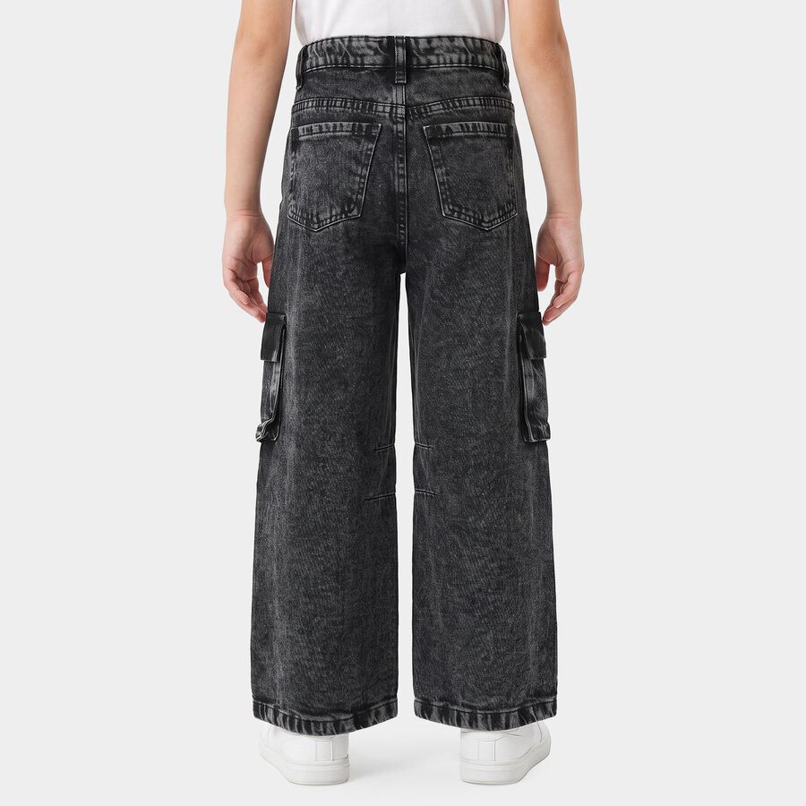 Girls' Black Wide Leg Cargo Jeans, Black, large