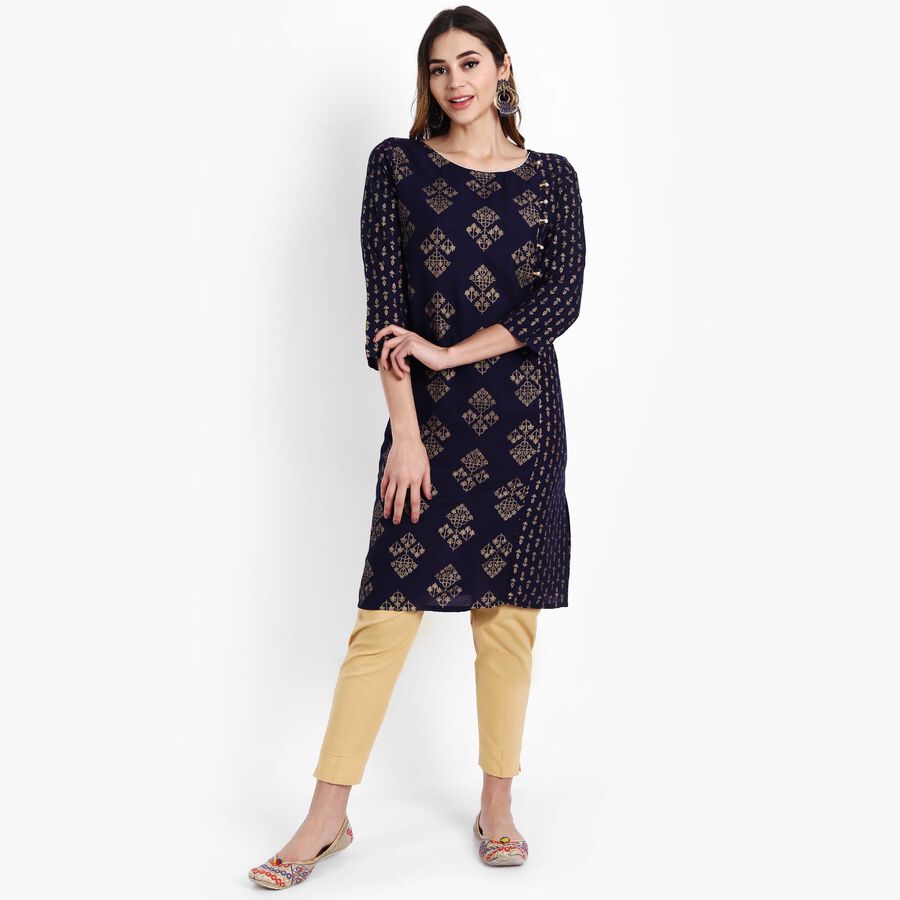 Printed Straight Kurta, Navy Blue, large image number null