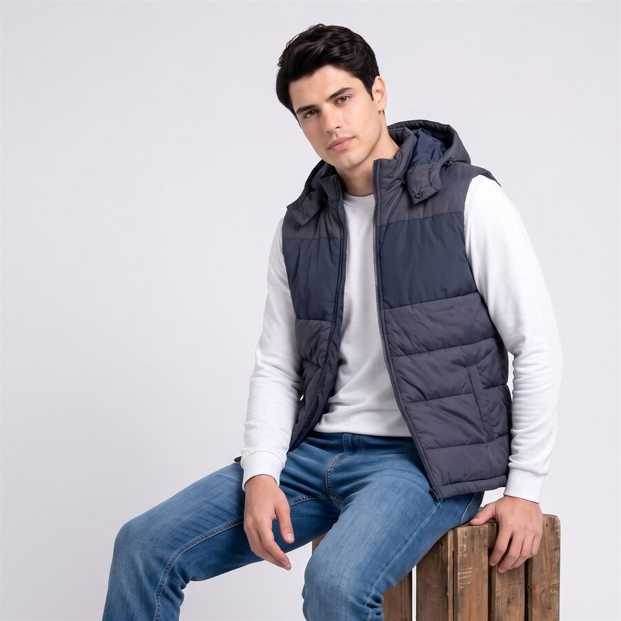 Men's Navy Blue Hooded Puffer Jacket, Navy Blue, large