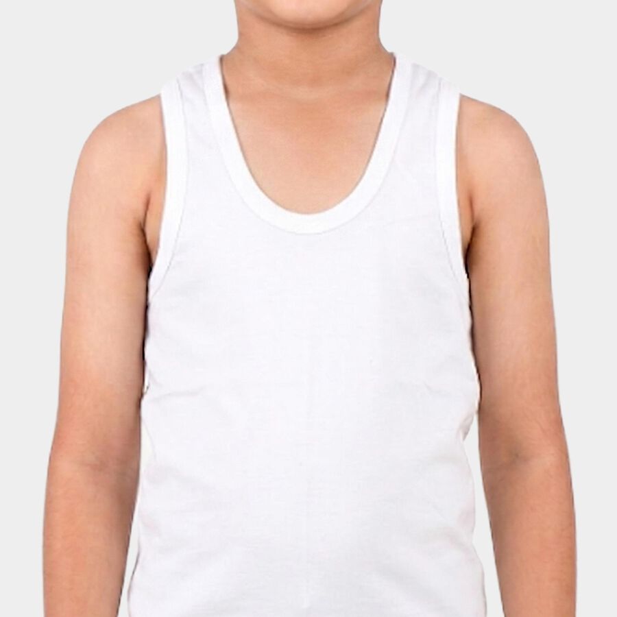 Boys Green Cotton Round Neck Vest, Light Green, large