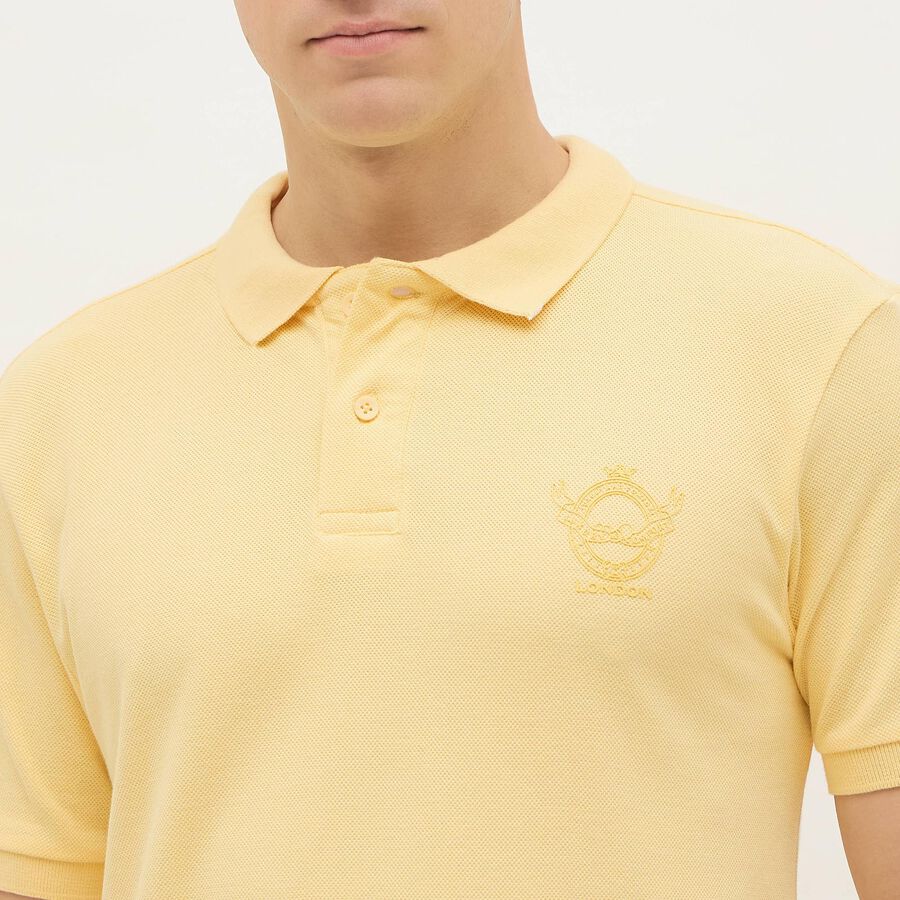 Men's Bright Yellow Cotton Polo Collar Casual T-Shirt, Yellow, large
