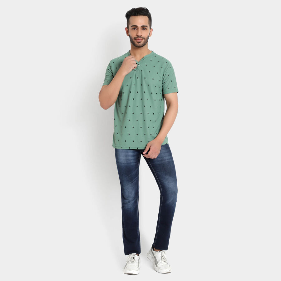 Printed Henley T-Shirt, Dark Green, large image number null