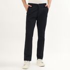 Men's Deep Midnight Navy Slim Fit Flat-Front Casual Trousers, Navy Blue, small image number null