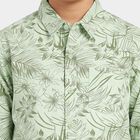 Boys' Mint Green Cotton Long Sleeves Collar Shirt, Light Green, small