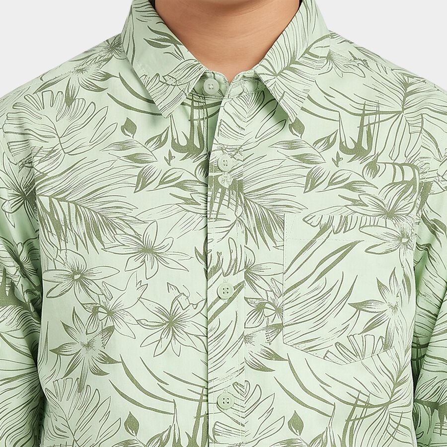 Boys' Mint Green Cotton Long Sleeves Collar Shirt, Light Green, large