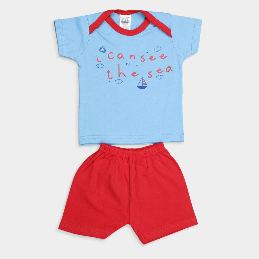 Infants Cotton Round Neck Baba Suit, Mid Blue, large image number null