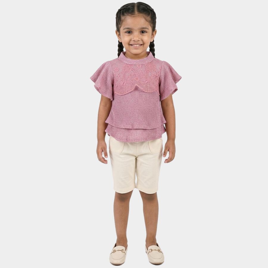 Girls' Pink Mock Neck Romantic T-Shirt, गुलाबी, large
