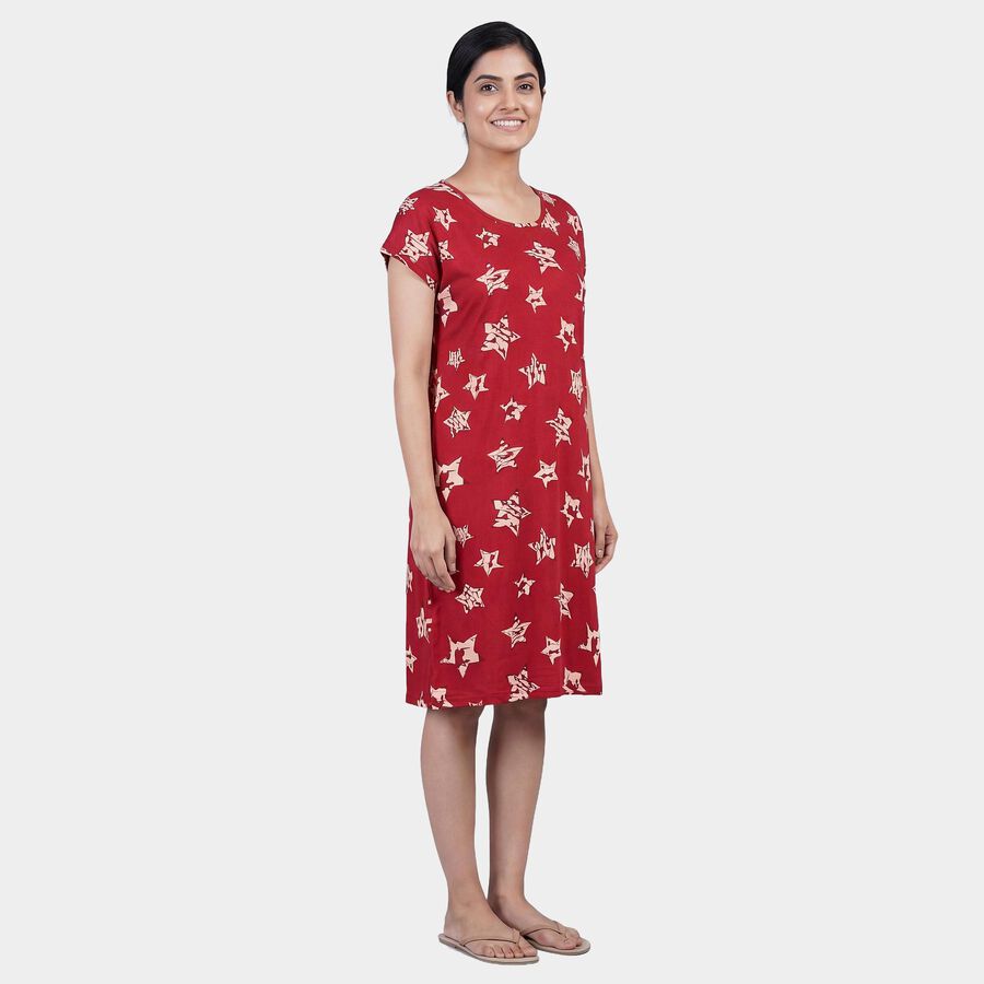 Women's Maroon V-Neck Lace Trim Nighty, Maroon, large