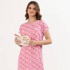 Women's Bright Pink Round Neck Casual Nighty, गुलाबी, small image number null