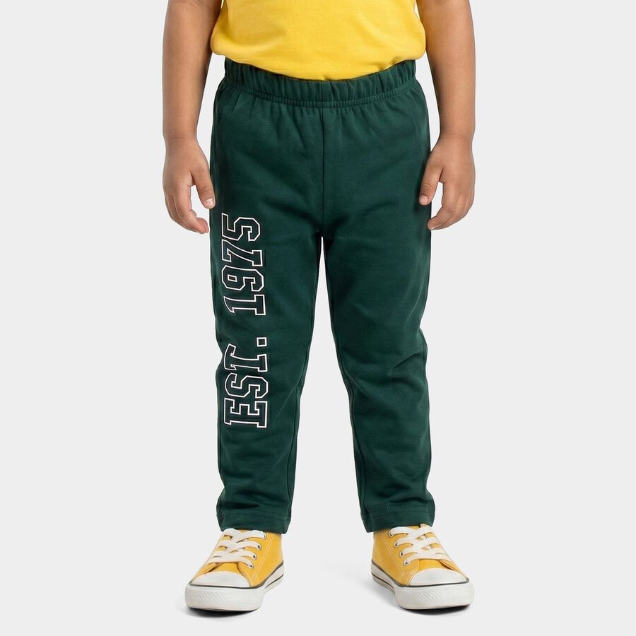 Boys' Dark Green Regular Fit Solid Cotton Blend Pyjama, Dark Green, large