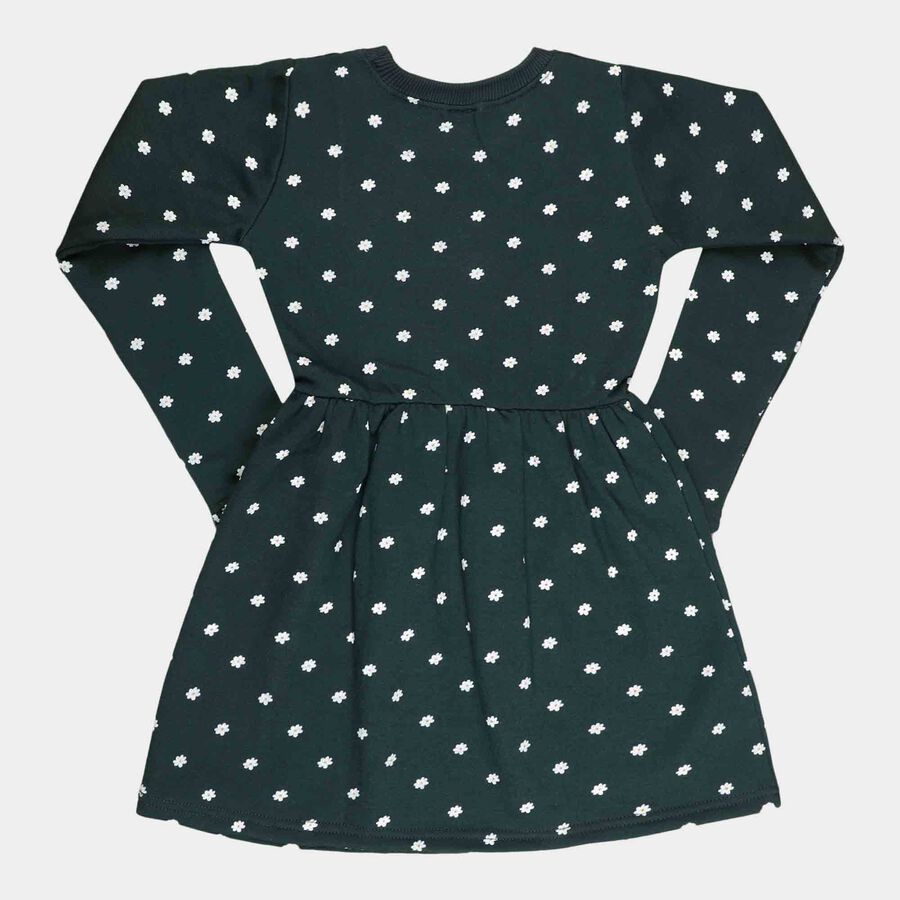 Girls Printed Frock, Dark Green, large image number null