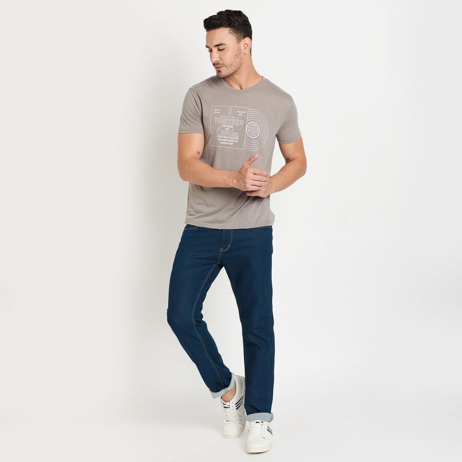 Men's Round Neck Half Sleeves T-Shirt, Dark Grey, large image number null