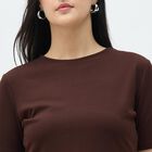 Women's Rich Chocolate Brown Round Neck Casual Peplum Top, Brown, small