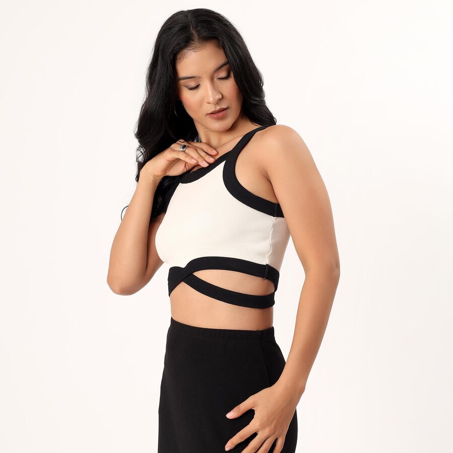 Women's Off-White Mock Neck Minimalist Top, Off White, large