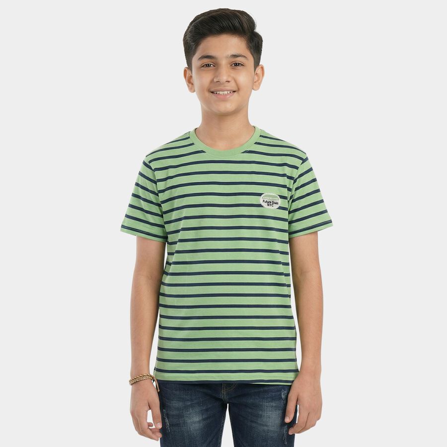 Boys Green Round Neck Casual Boys T-Shirt, हल्का हरा, large