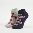 Boys' Regular Fit Ankle Length Pack of 2 Socks ( Grey, Blue ), मिश्रित हल्का ग्रे, small