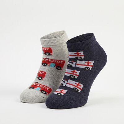 Boys' Regular Fit Ankle Length Pack of 2 Socks ( Grey, Blue )