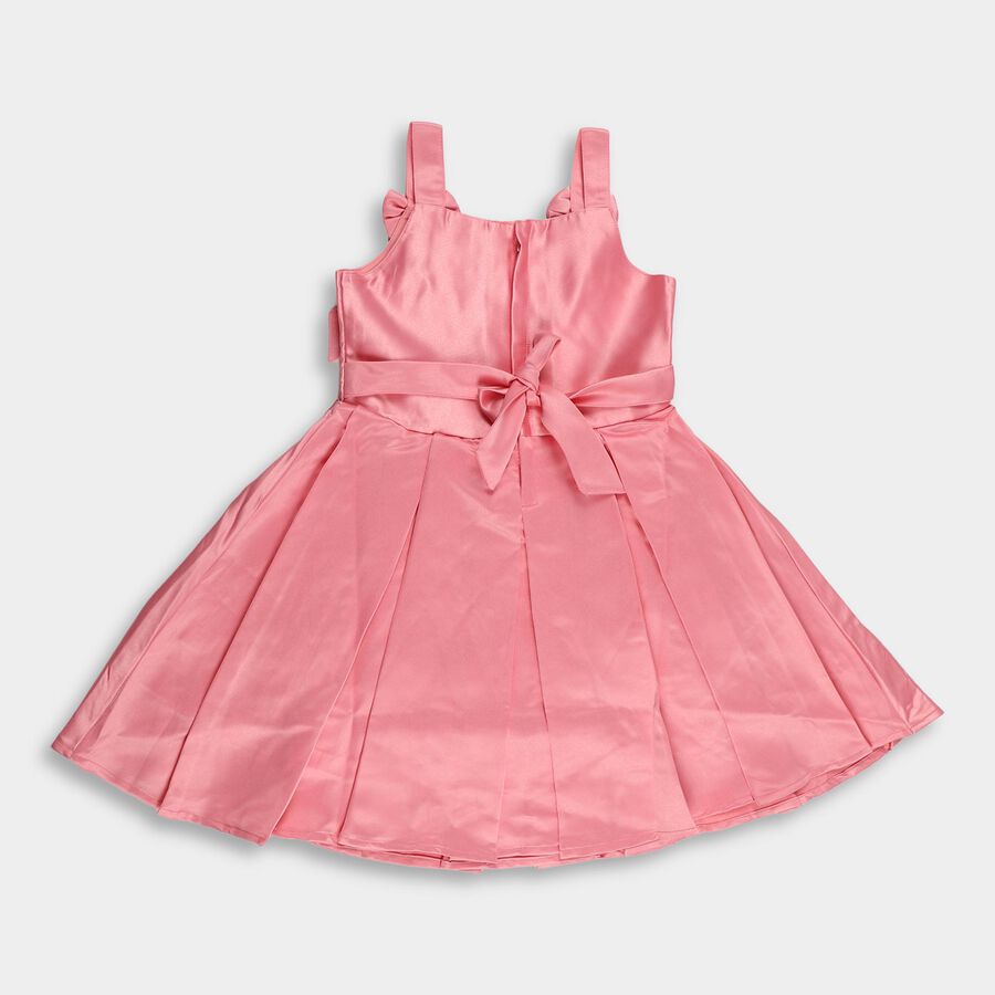 Girls' Soft Pink Bow Embellished Sleeveless Party Frock, Pink, large image number null