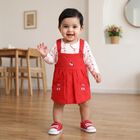 Girls' Red Embroidered Fit and Flare Frock, Red, small