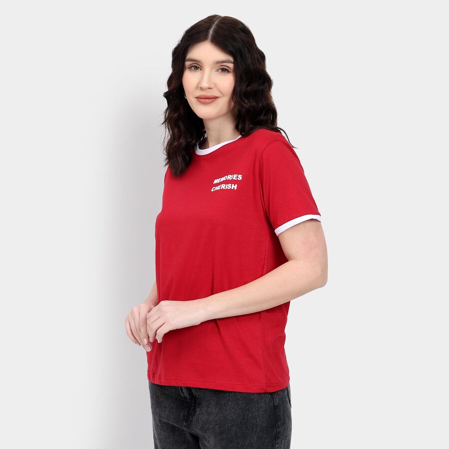 Ladies' 100% Cotton Round Neck T-Shirt , Red, large