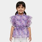 Girls' Purple Ruffle Neck Floral Romantic T-Shirt, Lilac, small