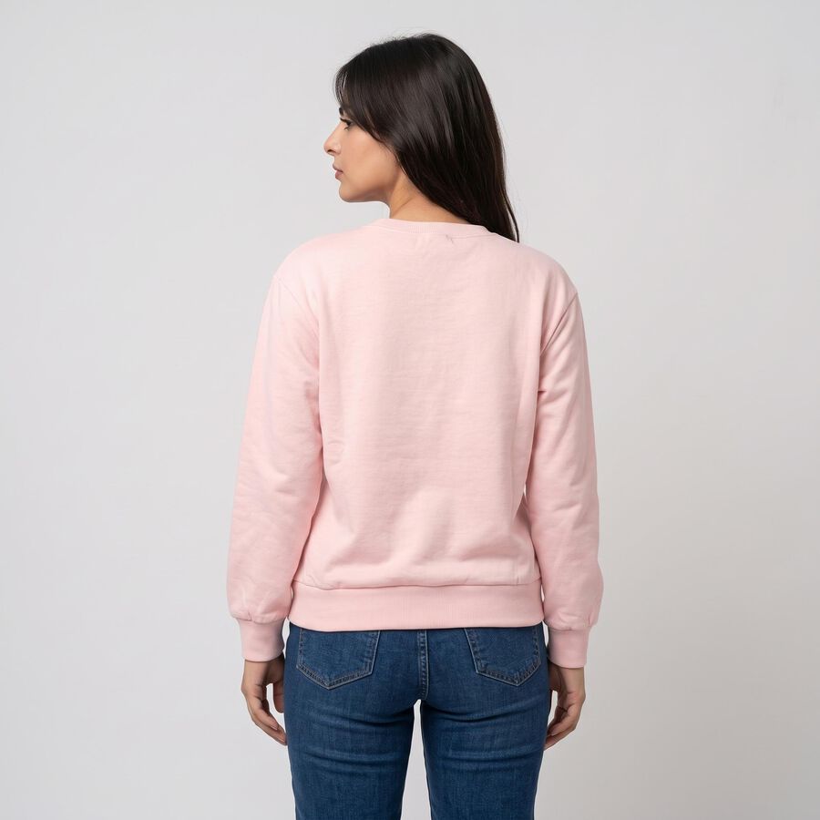 Women Pink Crew Neck Pullover Sweatshirt, हल्का गुलाबी, large