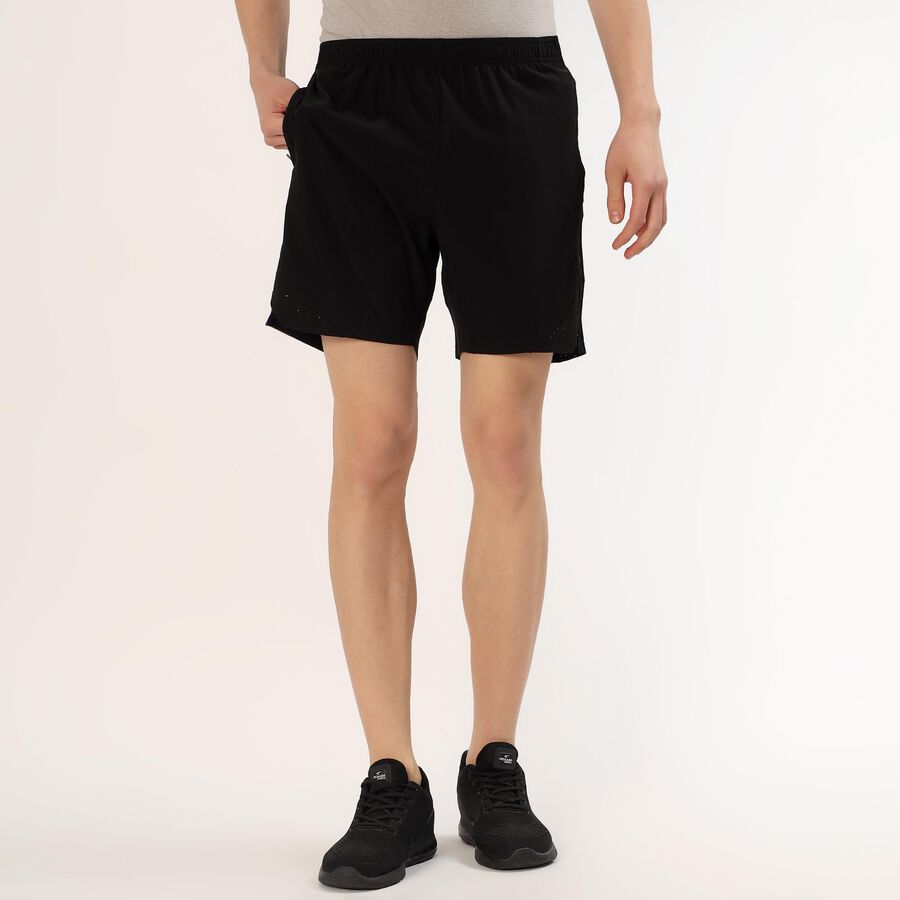 Men's Black Regular Fit Sports Shorts, काला, large