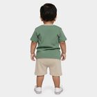 Infants' Olive Cotton Round Neck Printed Baba Suit, Olive, small