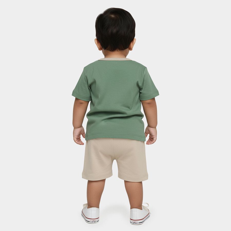 Infants' Olive Cotton Round Neck Printed Baba Suit, Olive, large