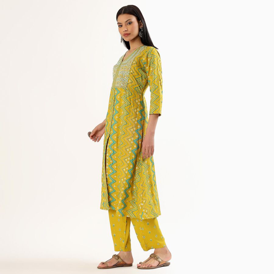Women's Bright Mustard Yellow Embroidered Chevron Ethnic Set, Light Green, large