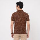 Men's Brown Cotton Polo Neck Printed T-Shirt, भूरा, small
