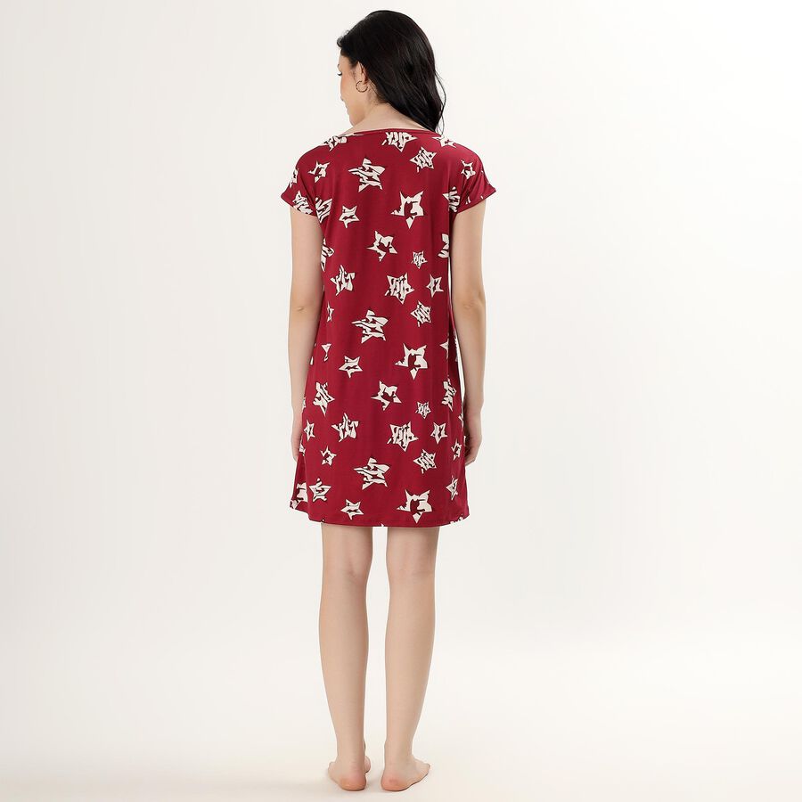 Women's Deep Red Round Neck Casual Nighty, Red, large image number null
