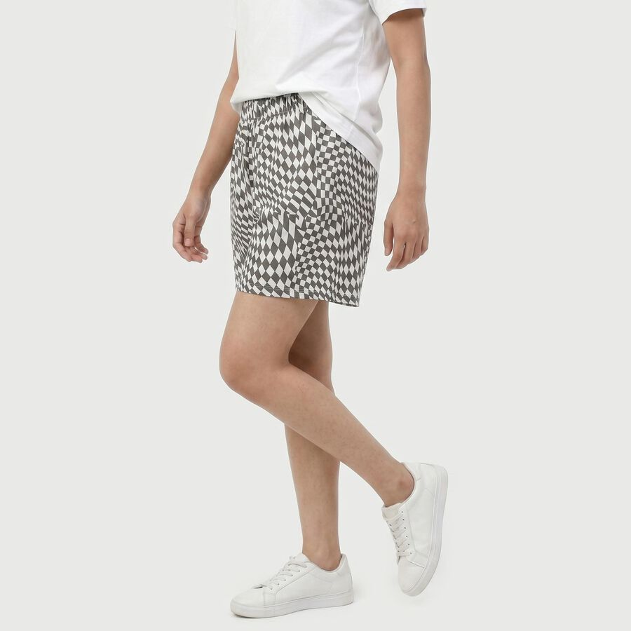 Women's Grey Regular Fit Printed Shorts, गहरा ग्रे, large