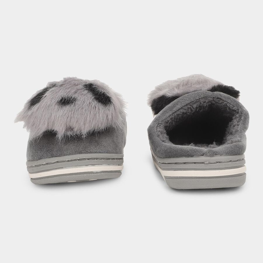 Kids Muted Charcoal Gray Fur Slip-On Winter Slippers, ग्रे, large image number null