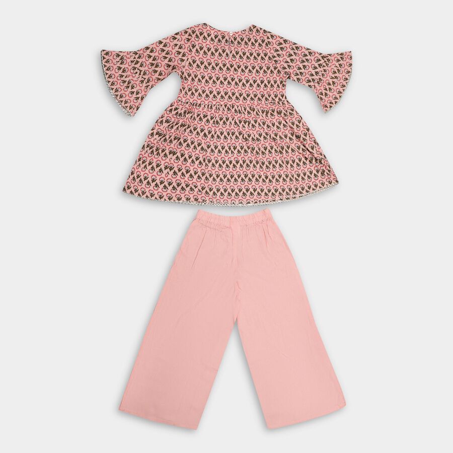 Girls' Soft Pink Floral Printed Top and Pant Fusion Set, हल्का गुलाबी, large image number null