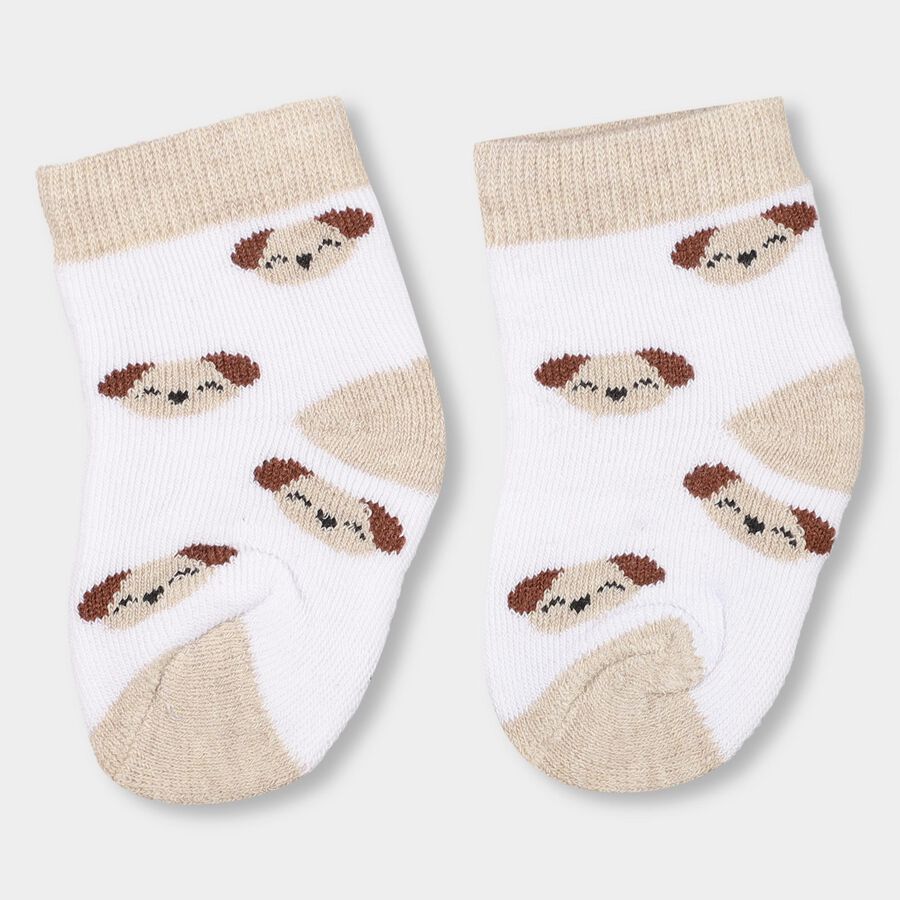 Infants Bright White Ankle Length Jacquard Socks, ऑफ व्हाइट, large image number null
