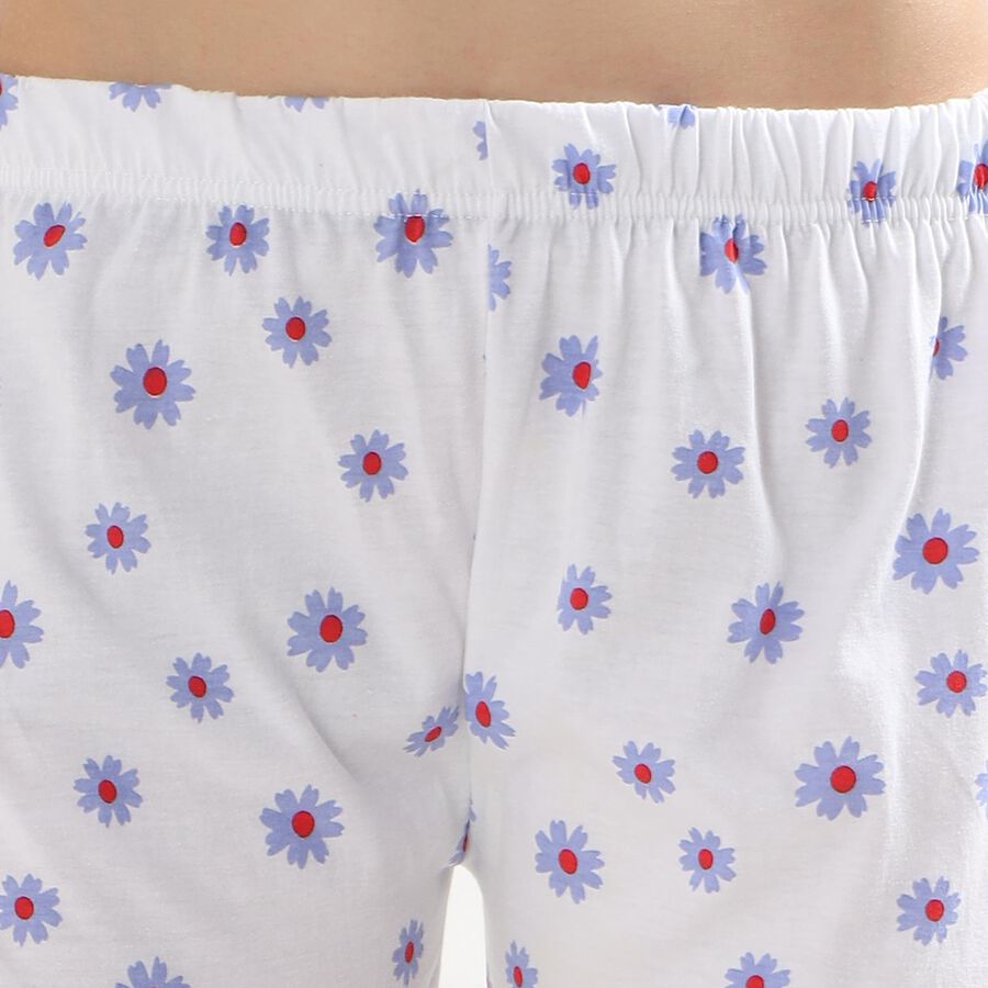 Girls' Bright White Floral Printed Shorts, हल्का नीला, large image number null