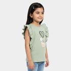 Girls' Mint Green Cotton Round Neck Graphic Print T-Shirt, Light Green, small