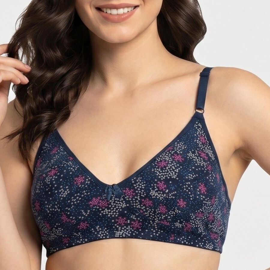 Women's Navy Blue Cotton V-Neck Bralette Bra, नेवी ब्लू, large