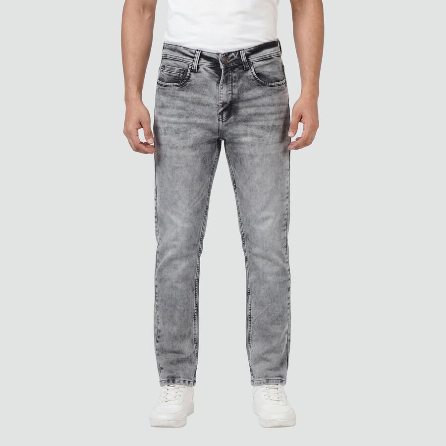 Men's Grey Slim Fit Washed Jeans, हल्का ग्रे, large