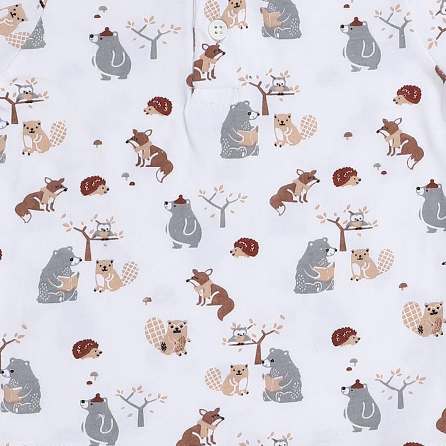 Infants' Beige Cotton Round Neck and Polo Neck Printed Baba Suit, Beige, large