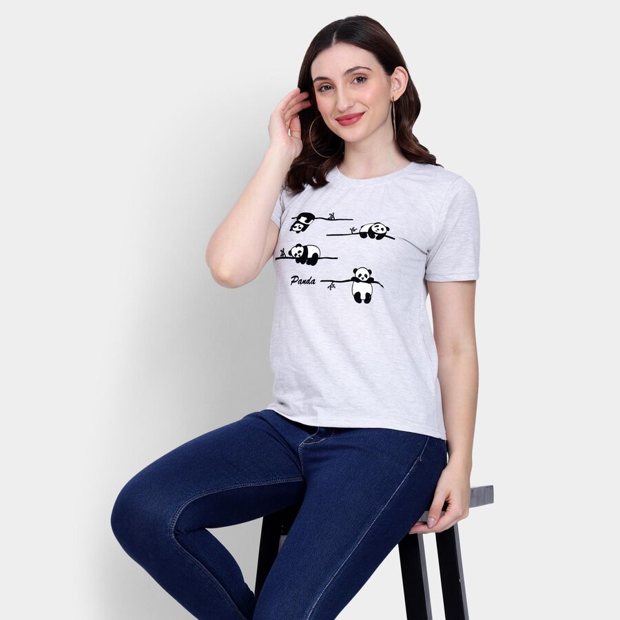 Ladies' Round Neck T-Shirt , मिश्रित हल्का ग्रे, large image number null