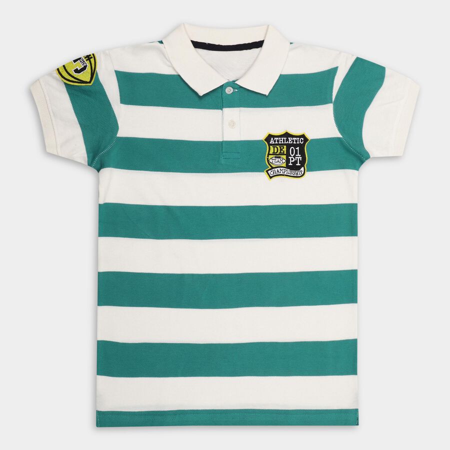 Boys' 100% Cotton Half Sleeves T-Shirt , गहरा हरा, large image number null