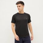 Men's Black Crew Neck Athleisure T-Shirt, काला, small
