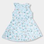 Girls' Light Sky Blue Floral Printed Sleeveless Flared Frock, Light Blue, small image number null