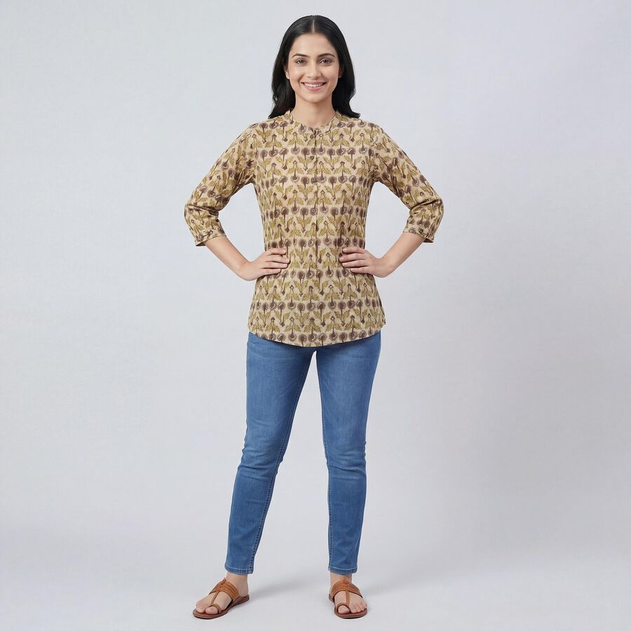 Women's Yellow Round Neck Solid Straight Kurti, Yellow, large