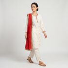 Women's Off White Round Neck Embroidered Straight Kurta, ऑफ व्हाइट, small