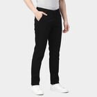 Men's Black Slim Fit Flat-Front Casual Trousers, काला, small